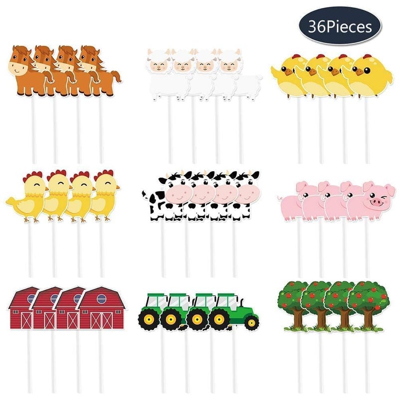 WERNNSAI 36 PCS Farm Cupcake Toppers - Farm Animal Birthday Decorations Animal Cake Toppers Picks Barnyard Party Decorations for Kids Baby Shower Birthday Tractor Theme Party Supplies - Image 2